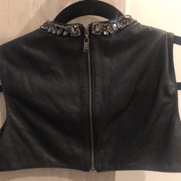 Blacks leather crystal haute hippie cropped top - Picture 4 of 4
